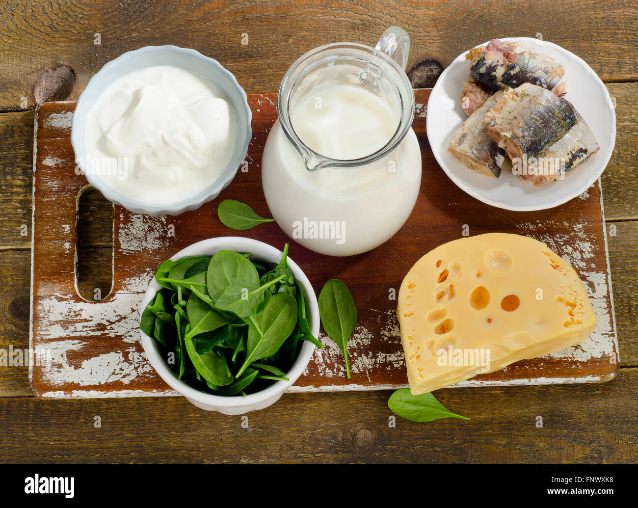Food Sources of Calcium. View from above. Stock Photo