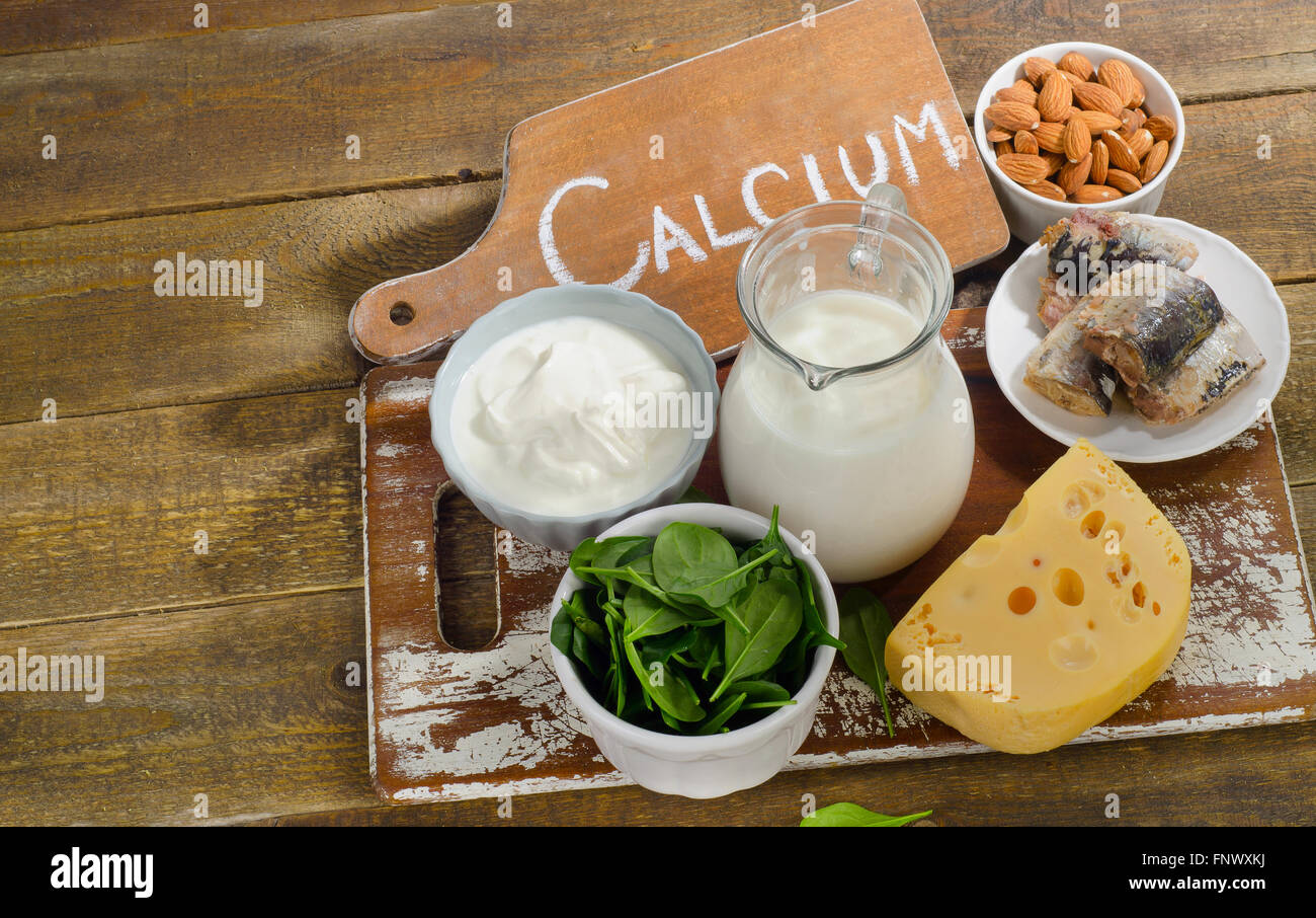 Food Sources of Calcium. Healthy and diet eating. Stock Photo