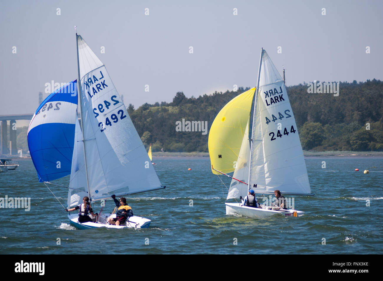 Lark sailing race of Royal Harwich Yacht Club on River Orwell near Ipswich in Suffolk, England
