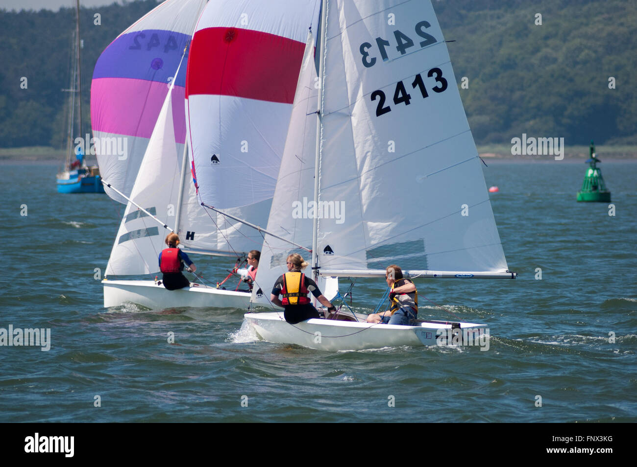 Lark sailing race of Royal Harwich Yacht Club on River Orwell near Ipswich in Suffolk, England