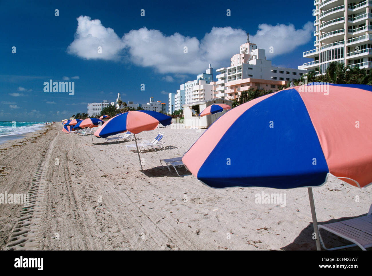 Beach Umbrellas at Miami Beach, Florida, United States Of America Stock Photo