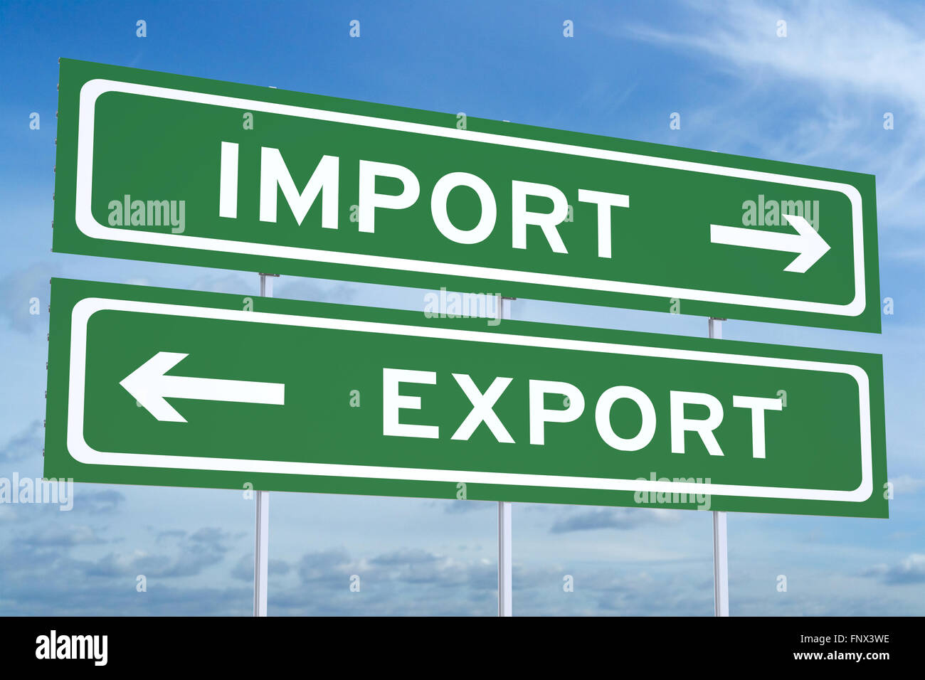 import or export concept on the road signs Stock Photo