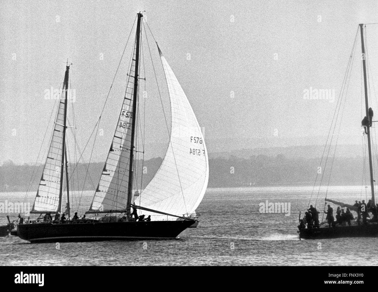 AJAX NEWS PHOTOS. 1974. SOUTHSEA, ENGLAND.- WHITBREAD ROUND THE WORLD RACE - FRENCH YACHT KRITER NEARS THE FINISH OF THE 4TH LEG OF THE RACE. PHOTO:JONATHAN EASTLAND/AJAX  REF:KRITER WRWR 74 Stock Photo