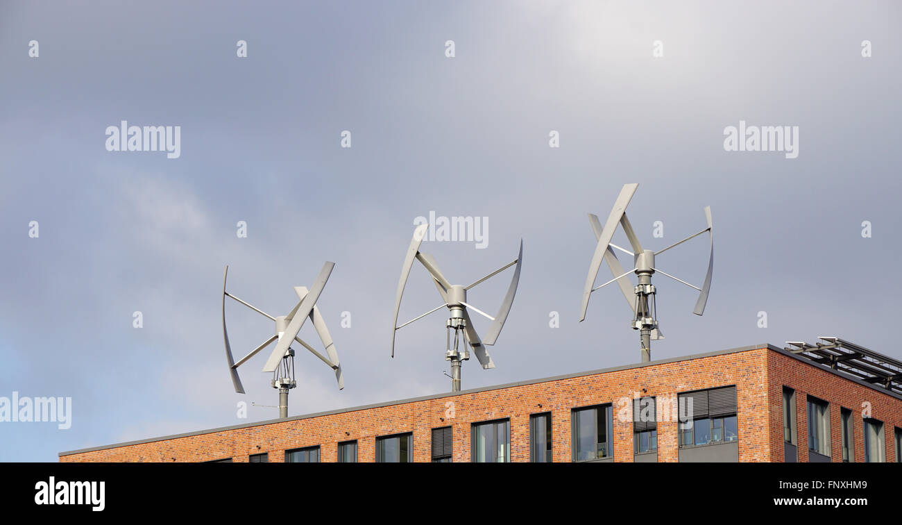 wind power turbines on a rooftop Stock Photo Alamy