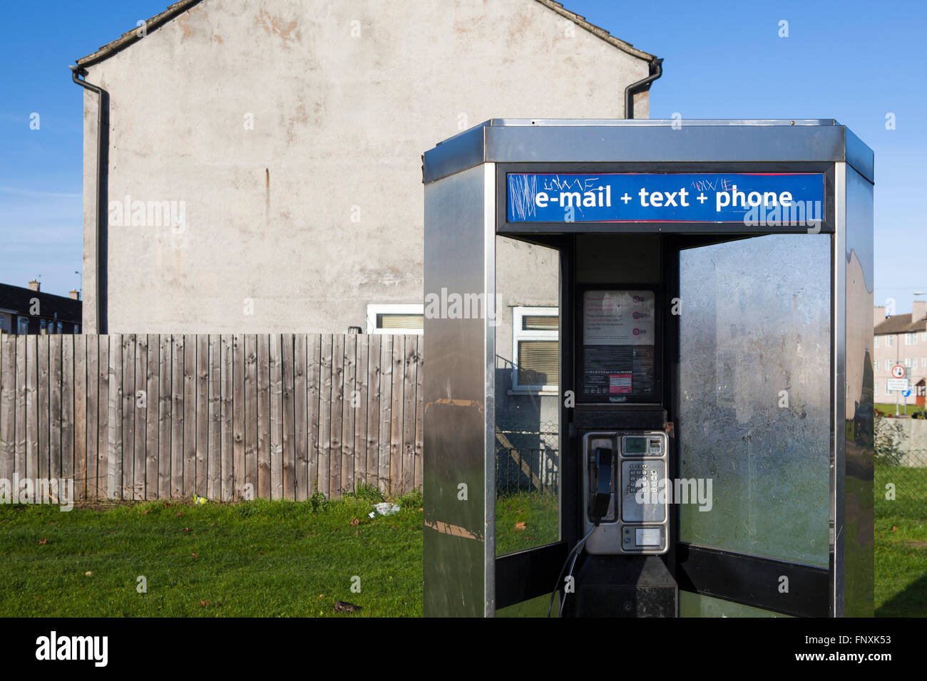A community, public telephone box on a housing estate Stock Photo Alamy