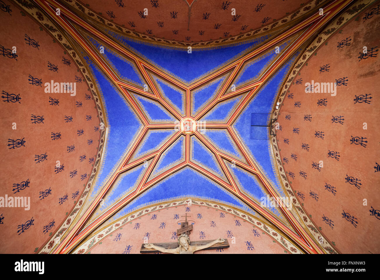 Poland, Krakow, St Florian Gate interior, chapel ceiling, vault, 19th century Gothic Revival style, Historical Museum of the Cit Stock Photo