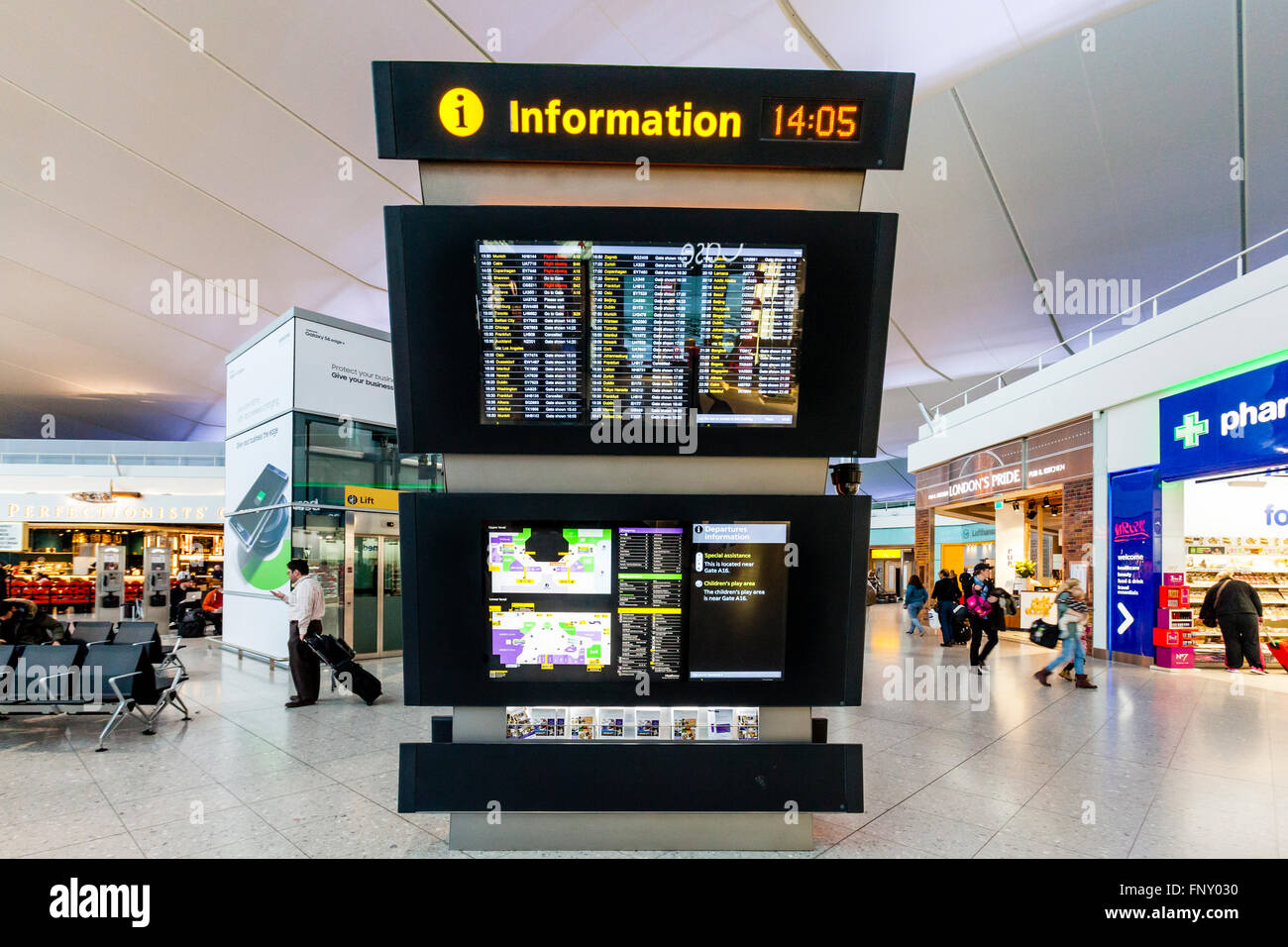 Information Board In The Departure Lounge At London Heathrow Airport