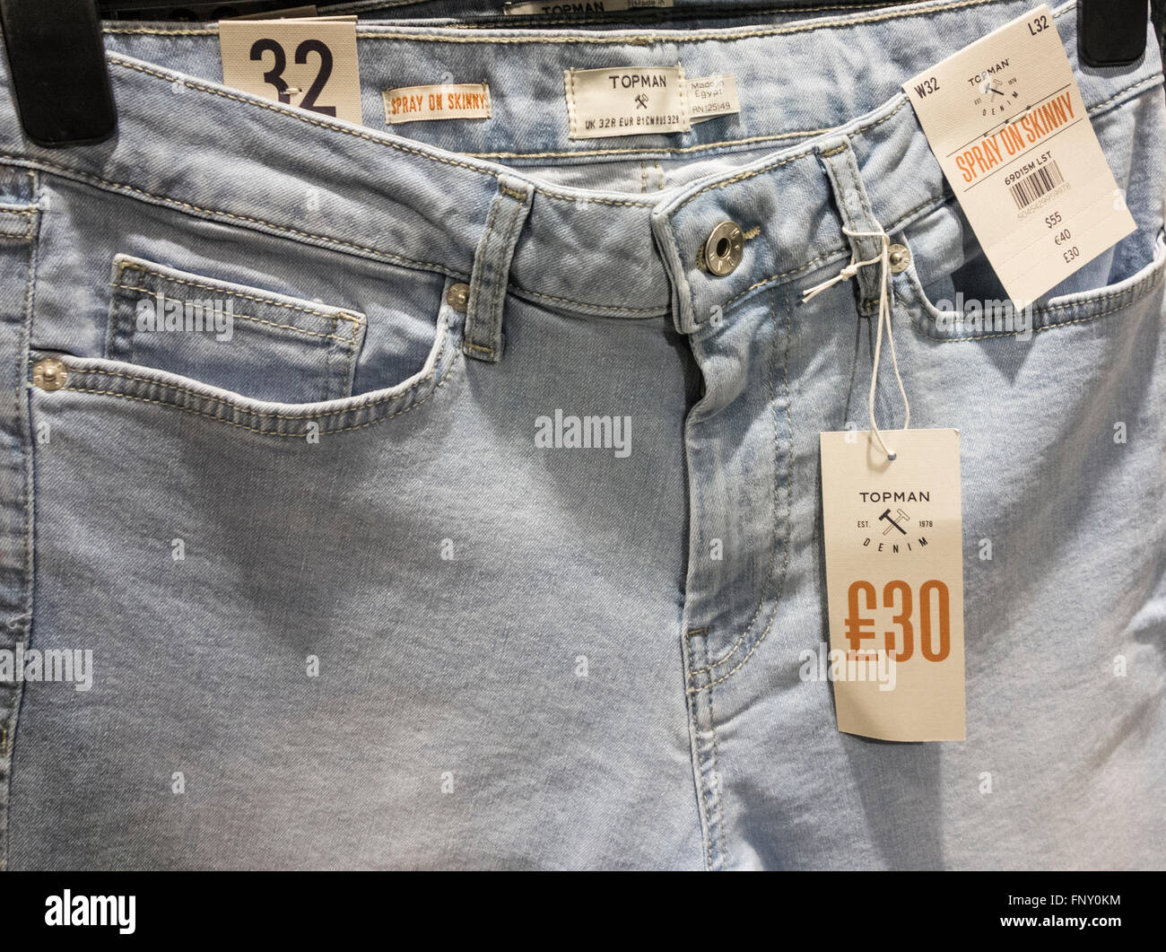 Spray on Skinny jeans in Topman store. UK Stock Photo - Alamy