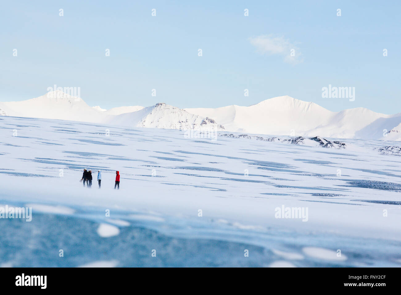 Group of people on a glacier, Vatnajökull Nationalpark, Glacier, Iceland Stock Photo