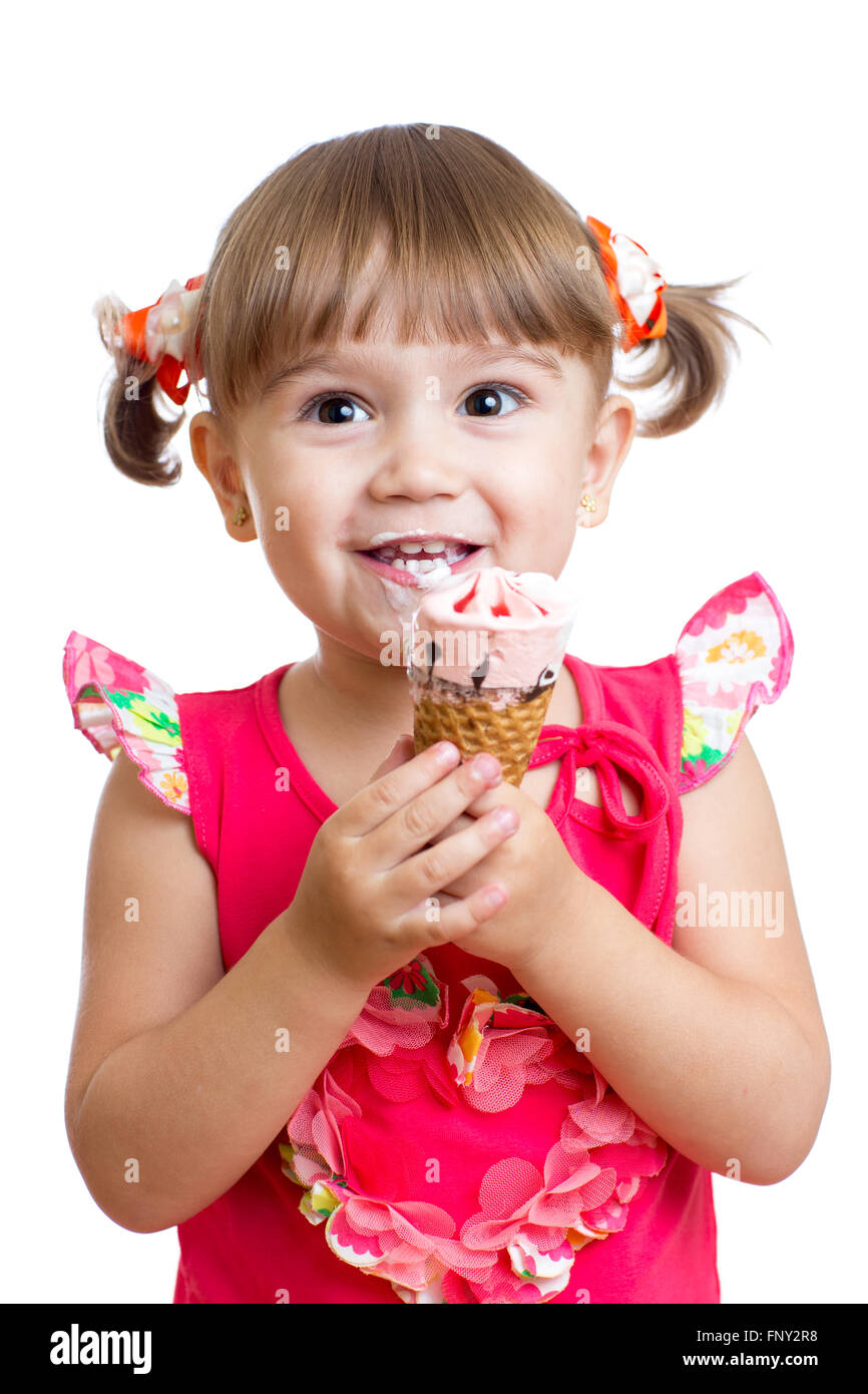 little girl with ice cream in studio isolated Stock Photo
