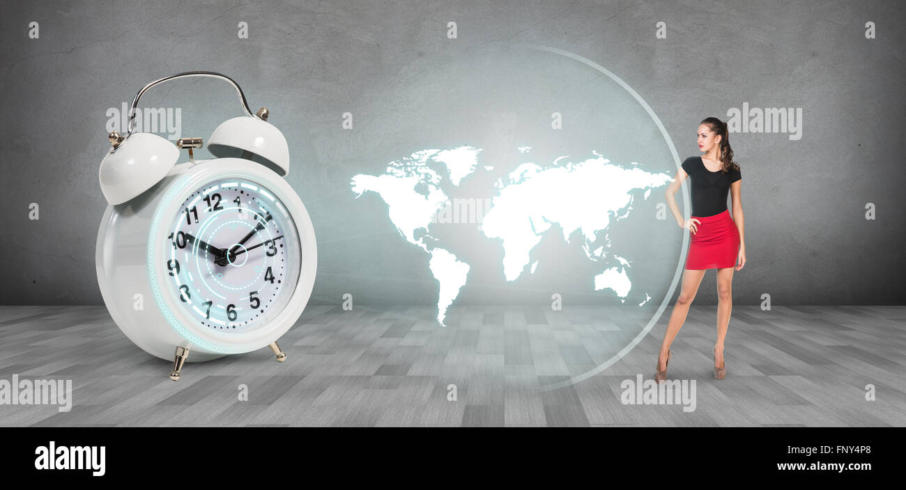 Classical alarm clock project world map Stock Photo Alamy