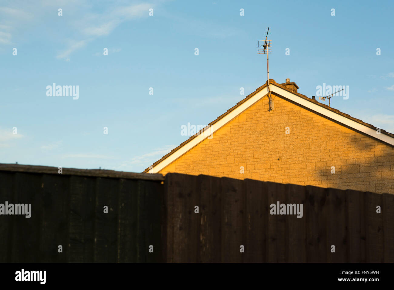 The roof edge and eaves of a house on a UK housing estate. Stock Photo