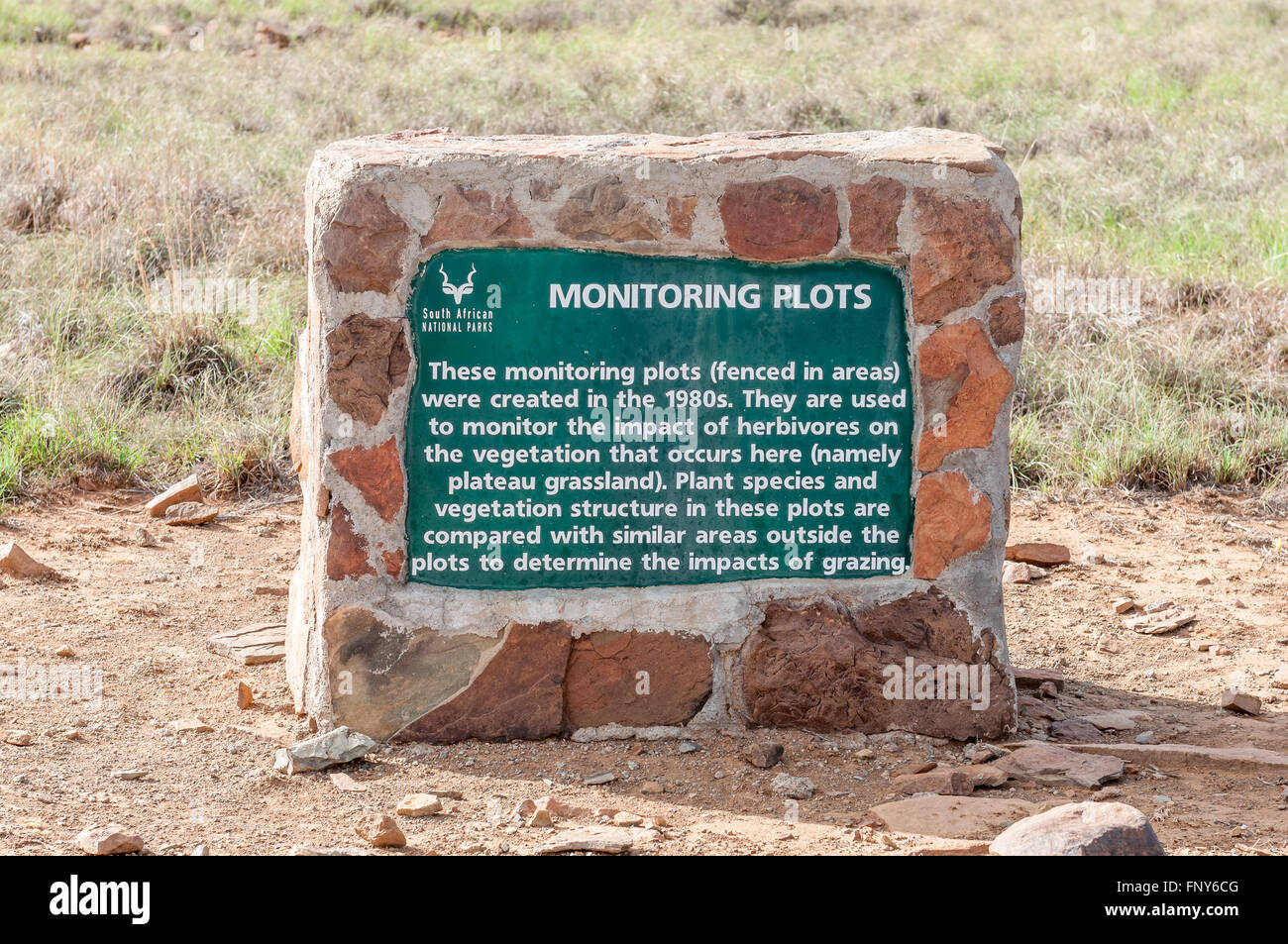 MOUNTAIN ZEBRA NATIONAL PARK, SOUTH AFRICA - FEBRUARY 17, 2016: An information plaque on the Rooiplaat Loop Stock Photo