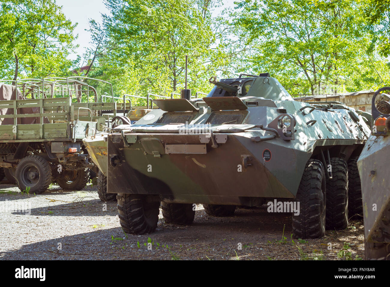 TALLINN, ESTONIA - YUNI 12, 2015: Parking abandoned military equipment of the Soviet sample, Tallinn, Estonia Stock Photo