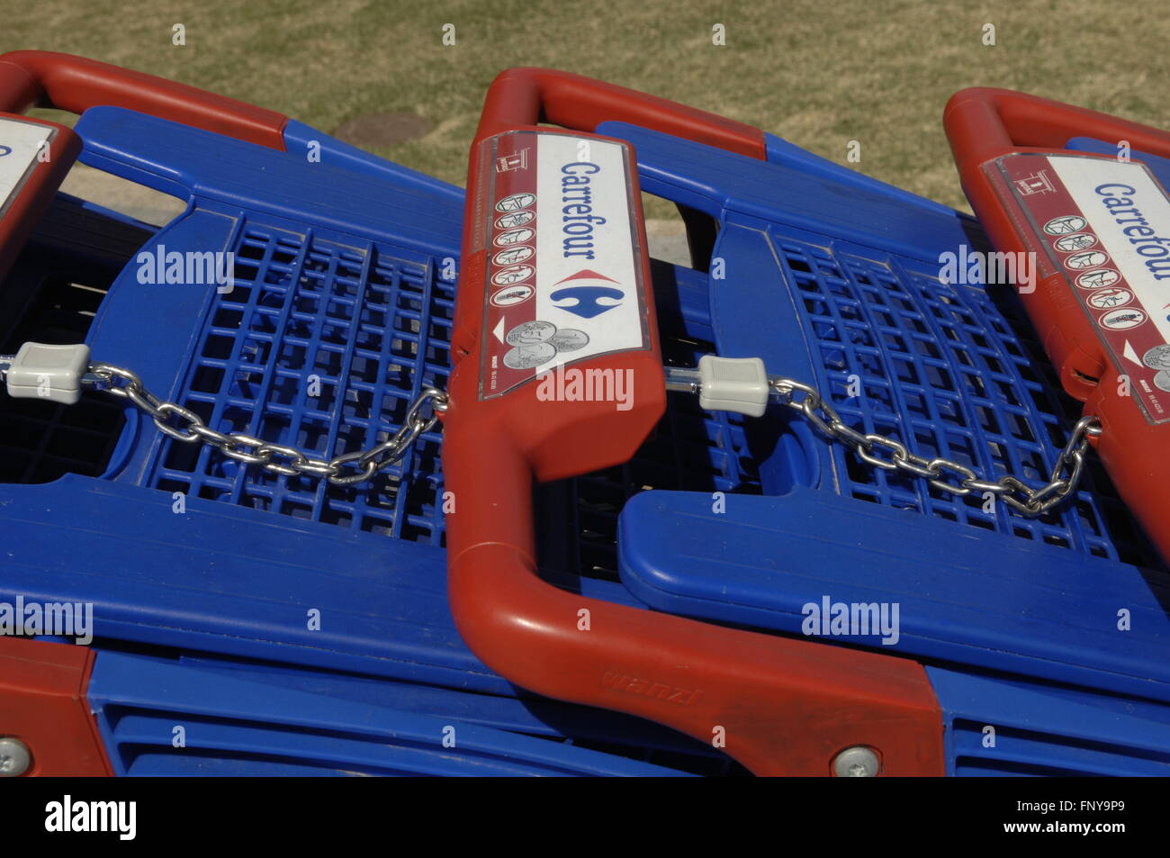 Carrefour Supermarket Trolley's outside entrance in Malaga Spain Stock