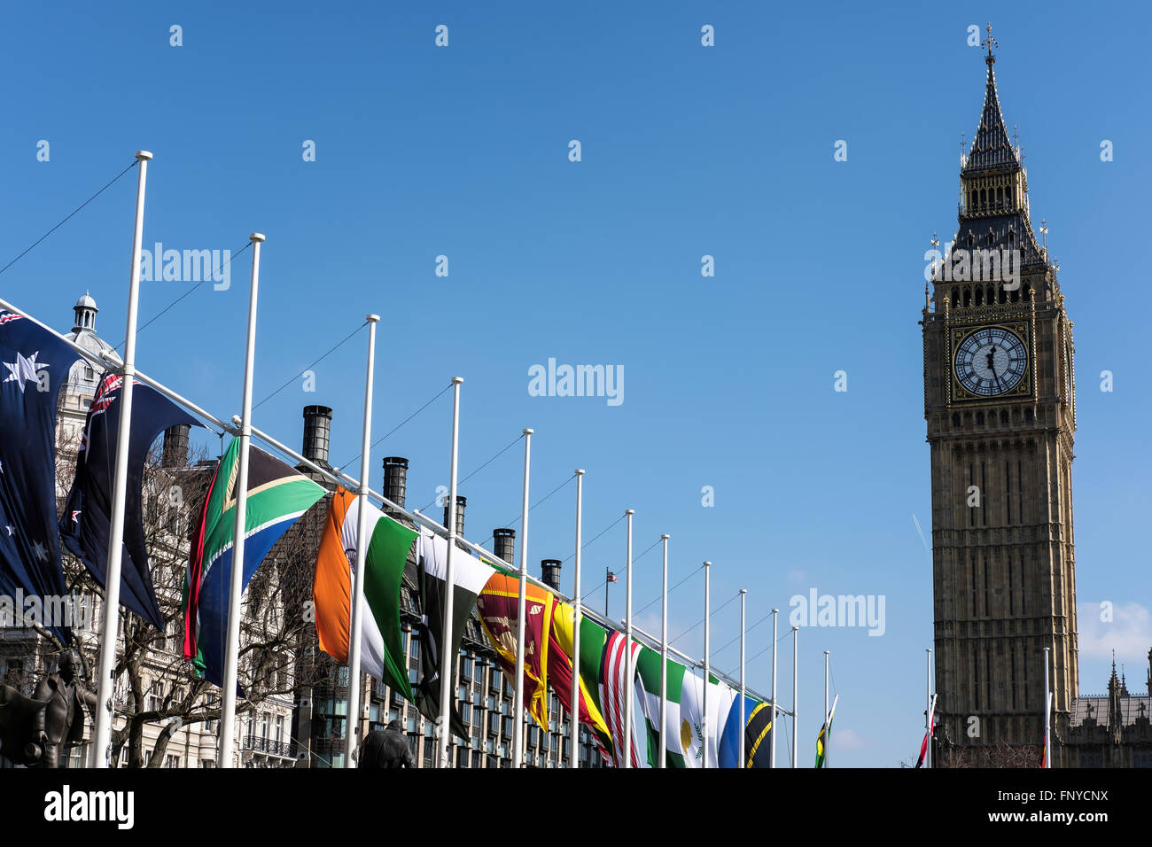 View of Big Ben across Parliament Square Stock Photo