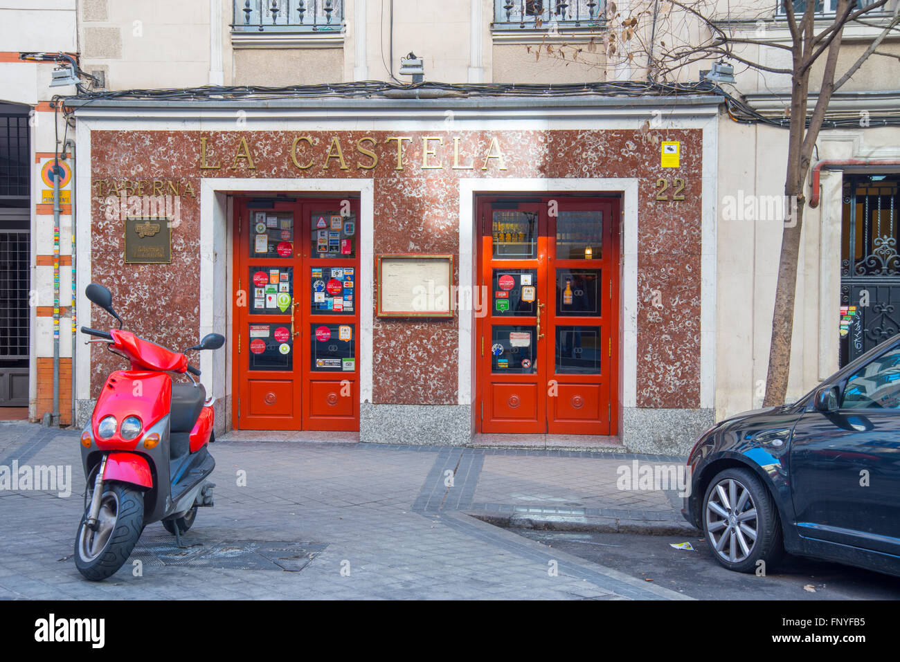 Facade of La Castela tavern. Doctor Castelo street, Madrid, Spain. Stock Photo