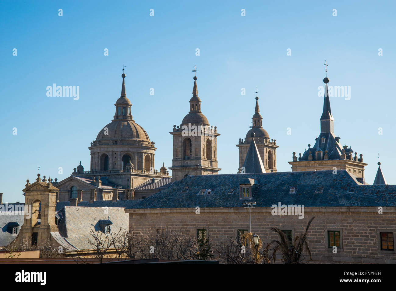 Towers of the Royal monastery. San Lorenzo del Escorial, Madrid province, Spain. Stock Photo