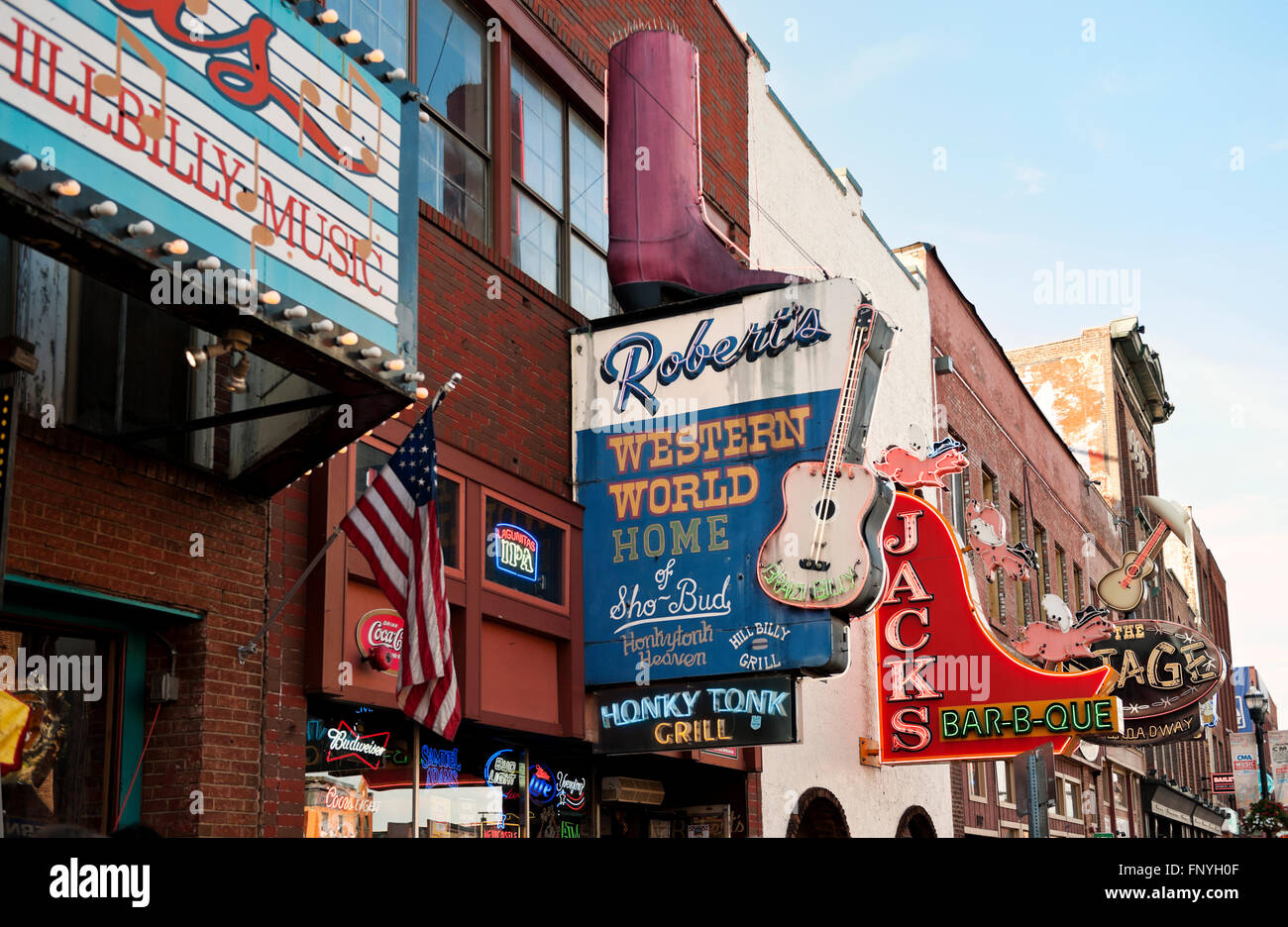 Neon signs of some popular bars and restaurants in Nashville Tennessee Stock Photo