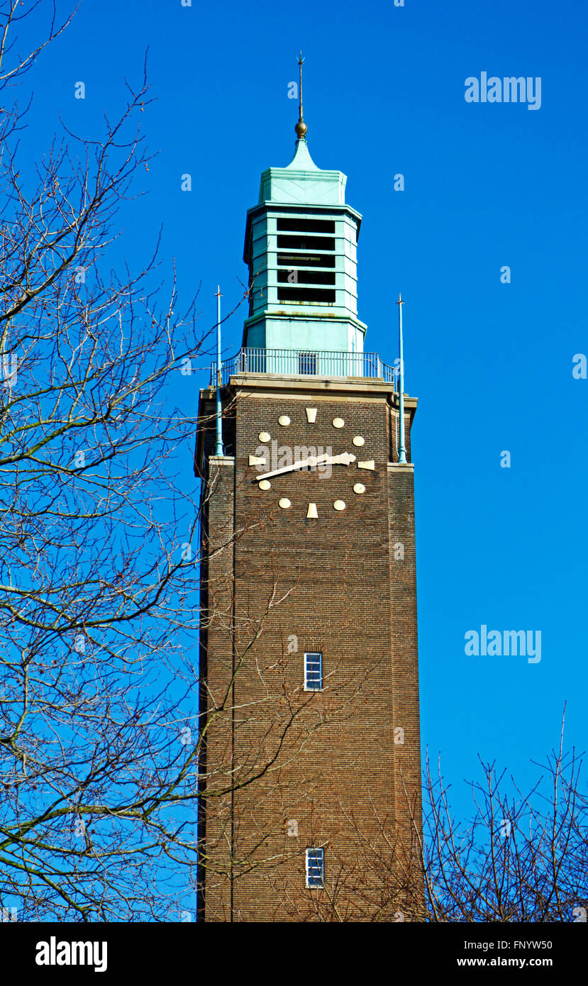 The clock tower of the City Hall in the centre of Norwich, Norfolk
