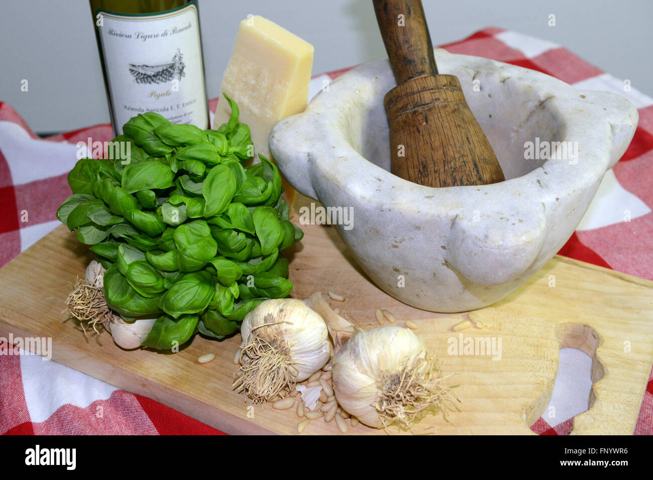 Ingredients for traditional ligurian pesto sauce, Ligury, Italy Stock Photo