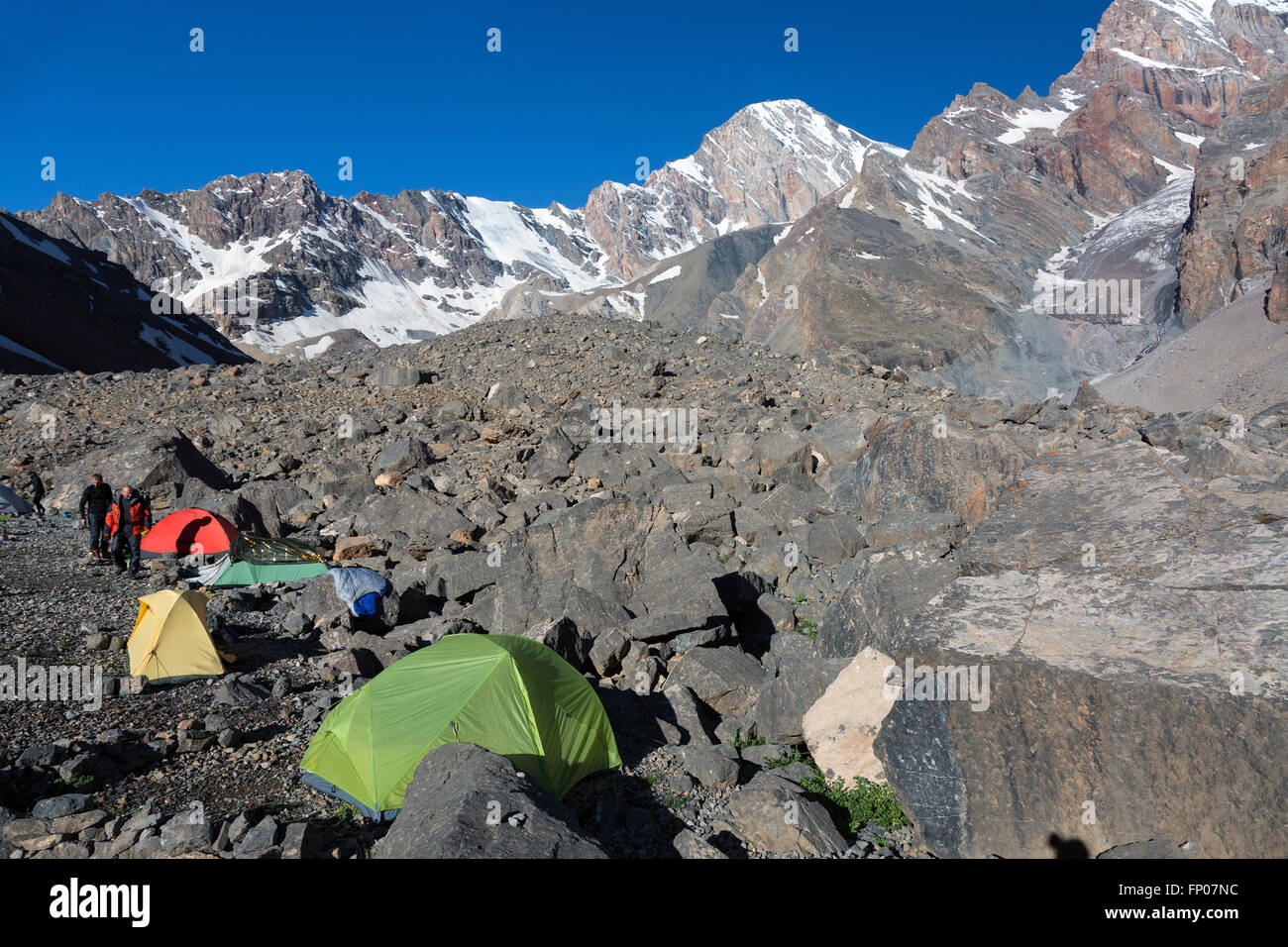 Alpine Climbers Camp in Morning Stock Photo - Alamy