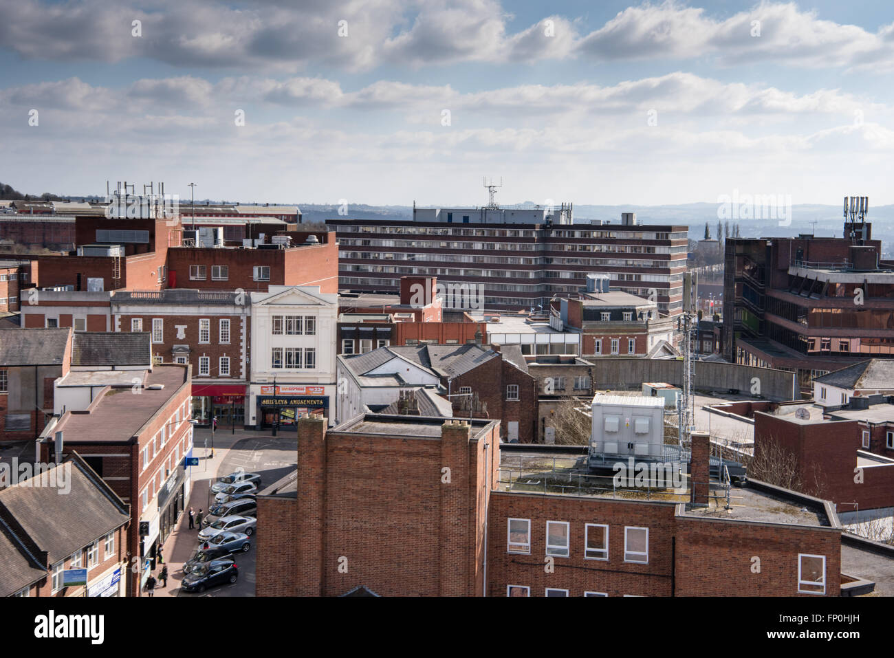 Dudley, West Midlands, UK. 16th March, 2016. The Dudley Eye branded Britain's worst tourist attraction giving birds' eye view of the roof tops of the Black Country town,  views stretch across the Black Country towards Birmingham, Shropshire and Worcestershire. Dudley Council is promoting it Credit:  Jane Williams/Alamy Live News Stock Photo