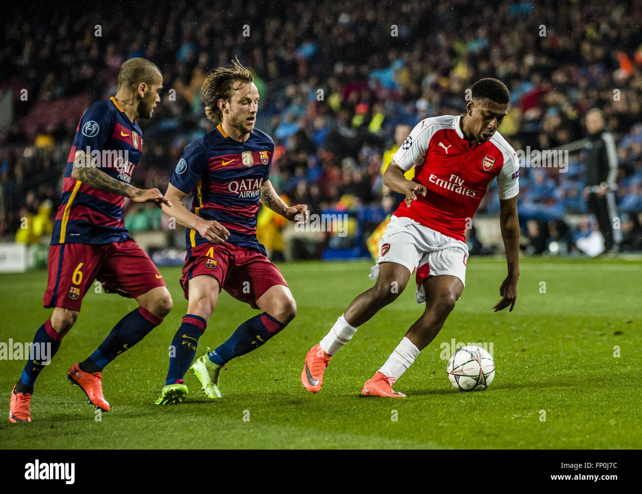 Barcelona, Catalonia, Spain. 16th Mar, 2016. Arsenal forward ALEX IWOBI in action against the FC Barcelona in the Champions League last sixteen second leg between FC Barcelona and Arsenal FC at the Camp Nou stadium in Barcelona Credit:  Matthias Oesterle/ZUMA Wire/Alamy Live News Stock Photo