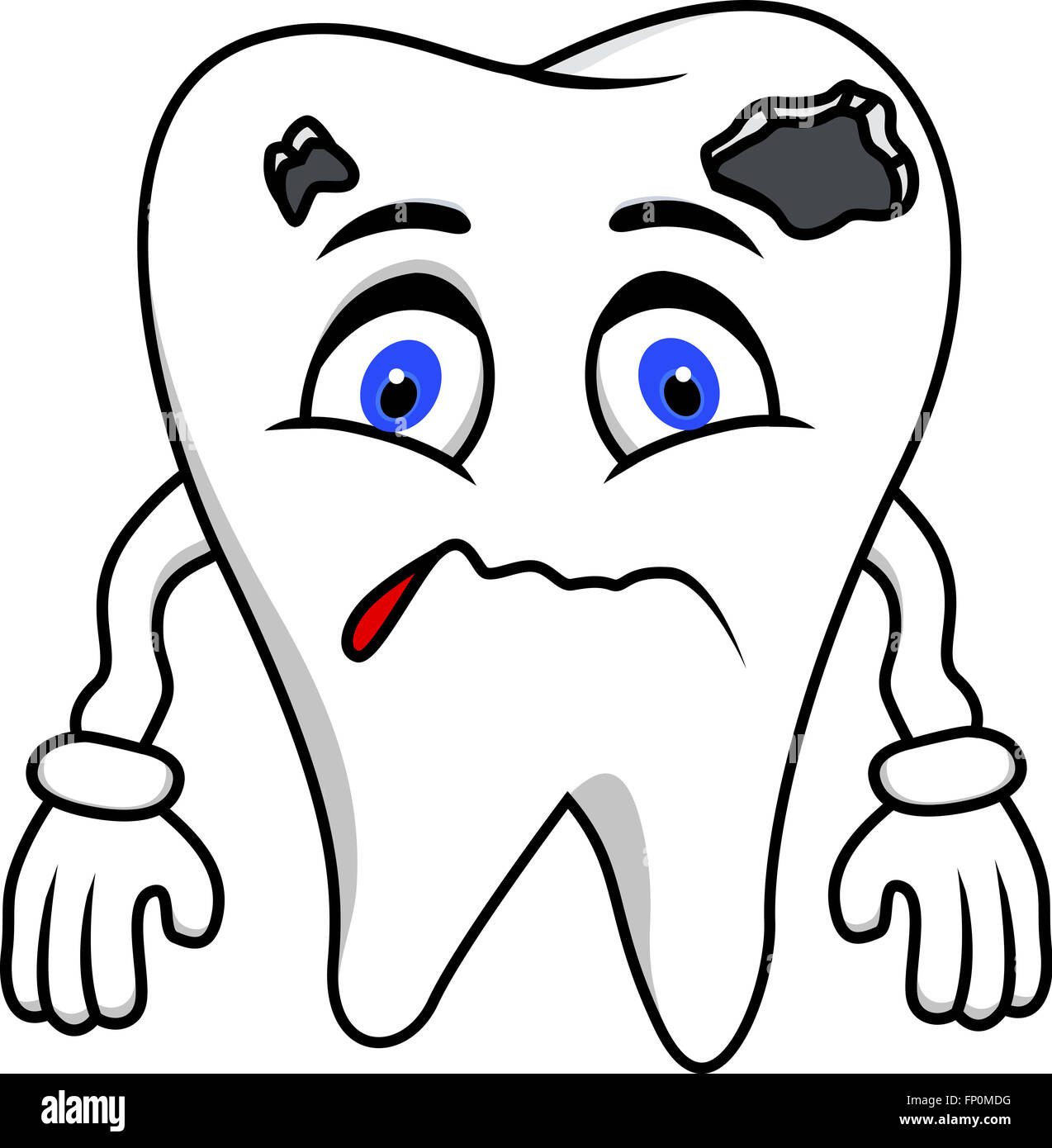 Sad tooth illustration. Bad mood, human face cartoon Stock Photo