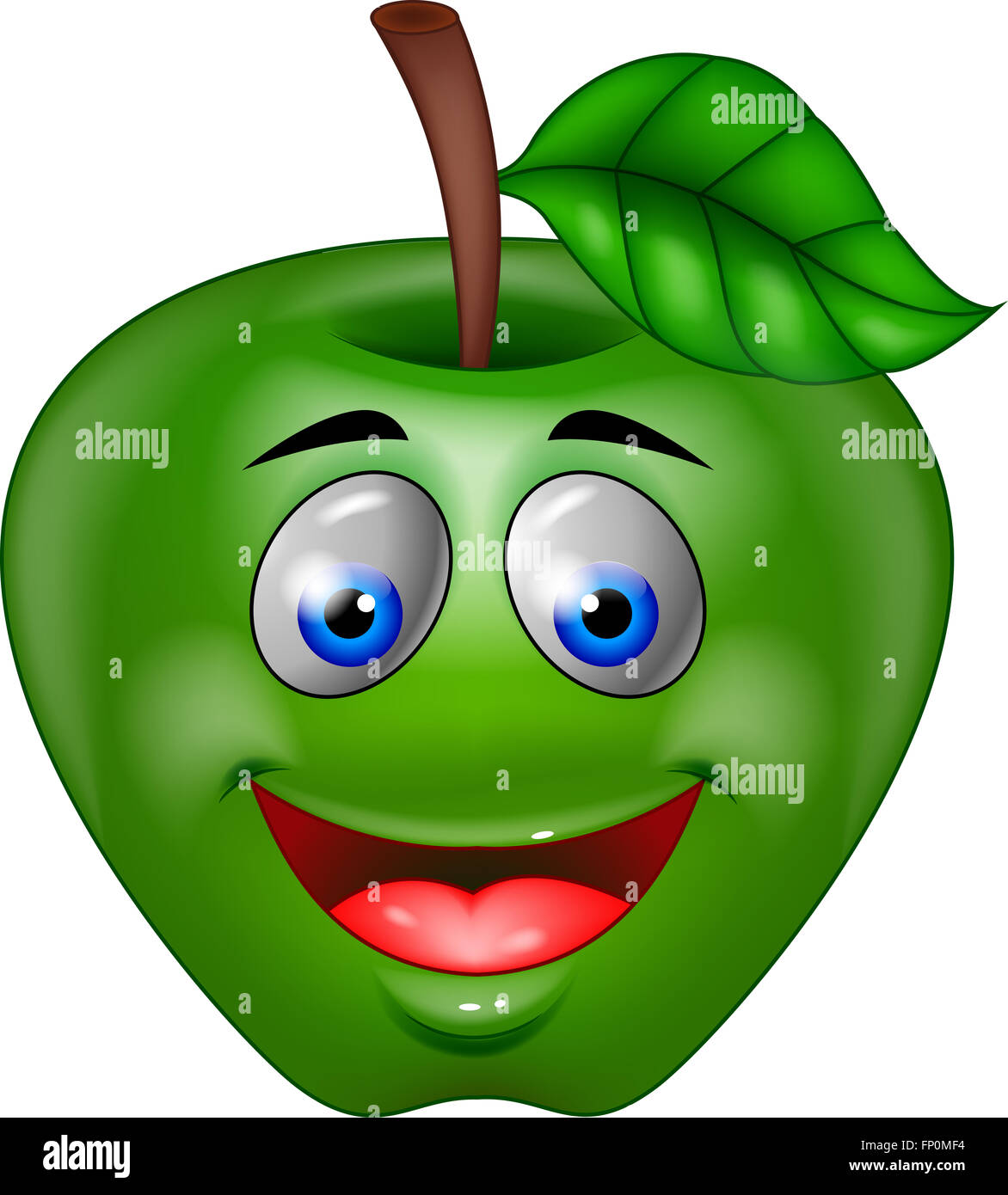 Green apple cartoon character. Very happy.  Delicious food Stock Photo