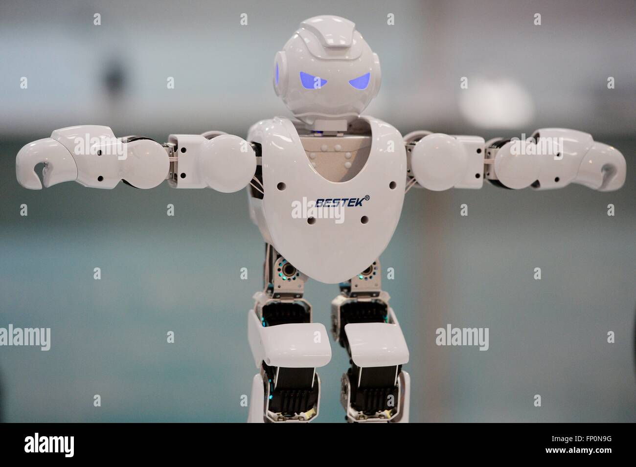A Robot at the trade fair CeBit, Germany, city of Hannover, 16. March 2016. Photo: Frank May Stock Photo