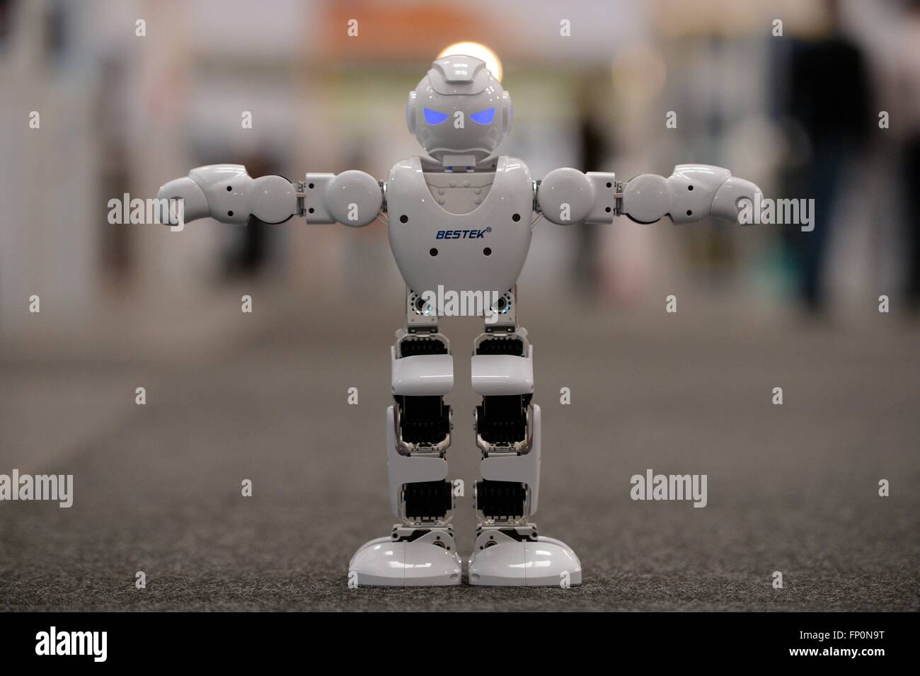 A Robot at the trade fair CeBit, Germany, city of Hannover, 16. March 2016. Photo: Frank May Stock Photo