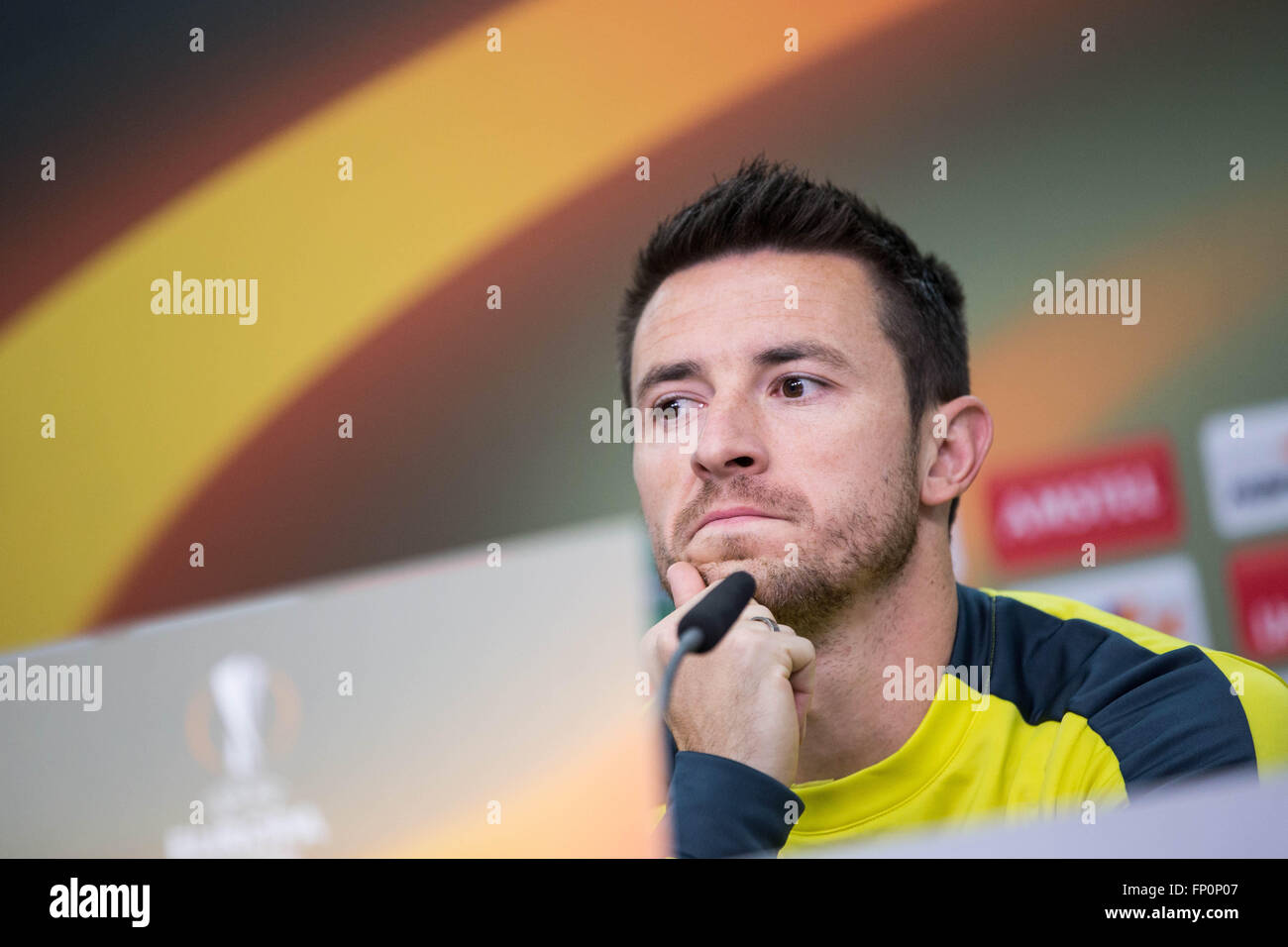 Leverkusen, Germany. 16th Mar, 2016. Villarreal's Antonio Rukavina attending a press conference before the Round of Sixteen Second Leg soccer match between FC Villarreal and Bayer Leverkusen in Leverkusen, Germany, 16 March 2016. Photo: Maja Hitij/dpa/Alamy Live News Stock Photo