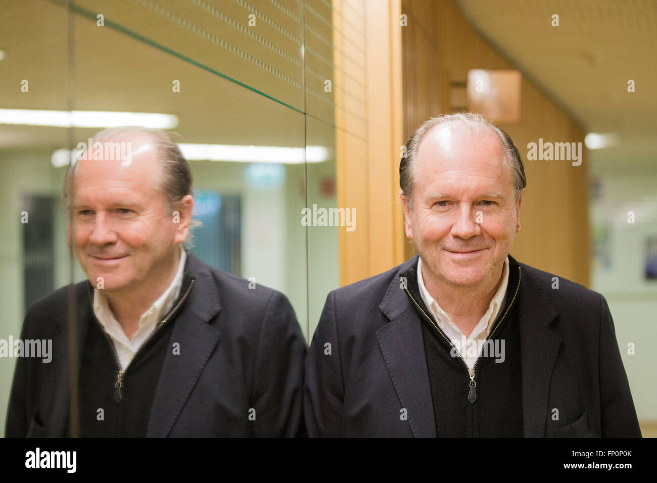 Scottish author William Boyd posing at the Lit.Cologne literature festival in Cologne, Germany, 16 march 2016. According to the organisers, Lit.Cologne is the biggest literature festival in Europe, ending on 19 March 2016. Photo: Rolf Vennenbernd/dpa Stock Photo