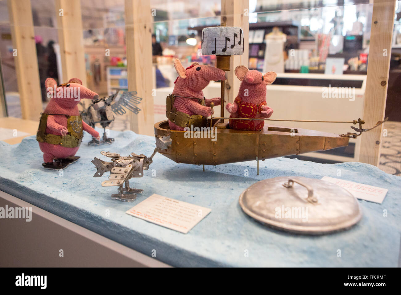 London, UK. 17th March 2016. A general view of The Clangers on display during a press view of 'The Clangers, Bagpuss & Co.' at the V&A Museum of Childhood in Bethnal Green, London.  The free exhibition runs from 19 March to 9 October 2016 Credit:  London pix/Alamy Live News Stock Photo