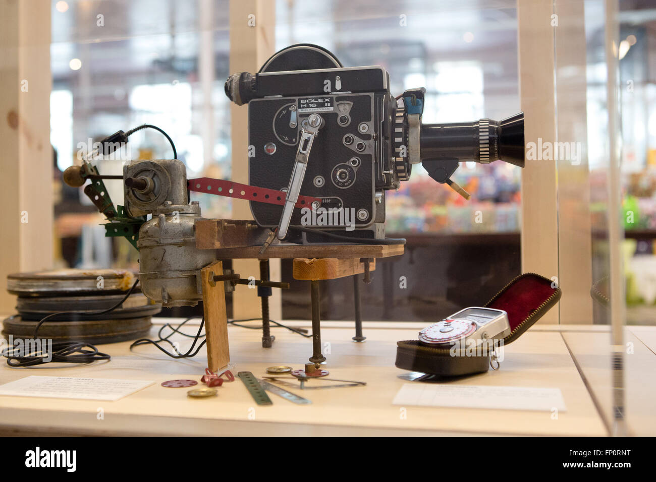 London, UK. 17th March 2016. Bolex camera on display during a press view of 'The Clangers, Bagpuss & Co.' at the V&A Museum of Childhood in Bethnal Green, London.  The free exhibition runs from 19 March to 9 October 2016 Credit:  London pix/Alamy Live News Stock Photo