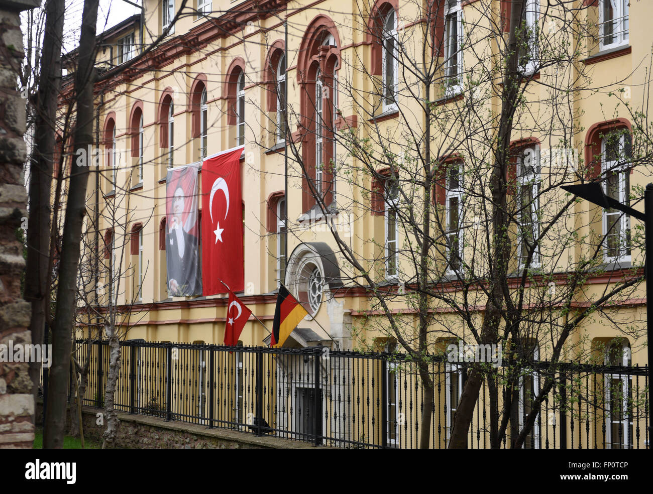 (160317) -- ISTANBUL, March 17, 2016(Xinhua) -- Photo taken on March 17, 2016 shows a closed German school in Istanbul, Turkey. Germany on Thursday closed its diplomatic missions and schools in Turkey's capital Ankara and its largest city, Istanbul, citing unspecified security threats. (Xinhua/He Canling) Stock Photo