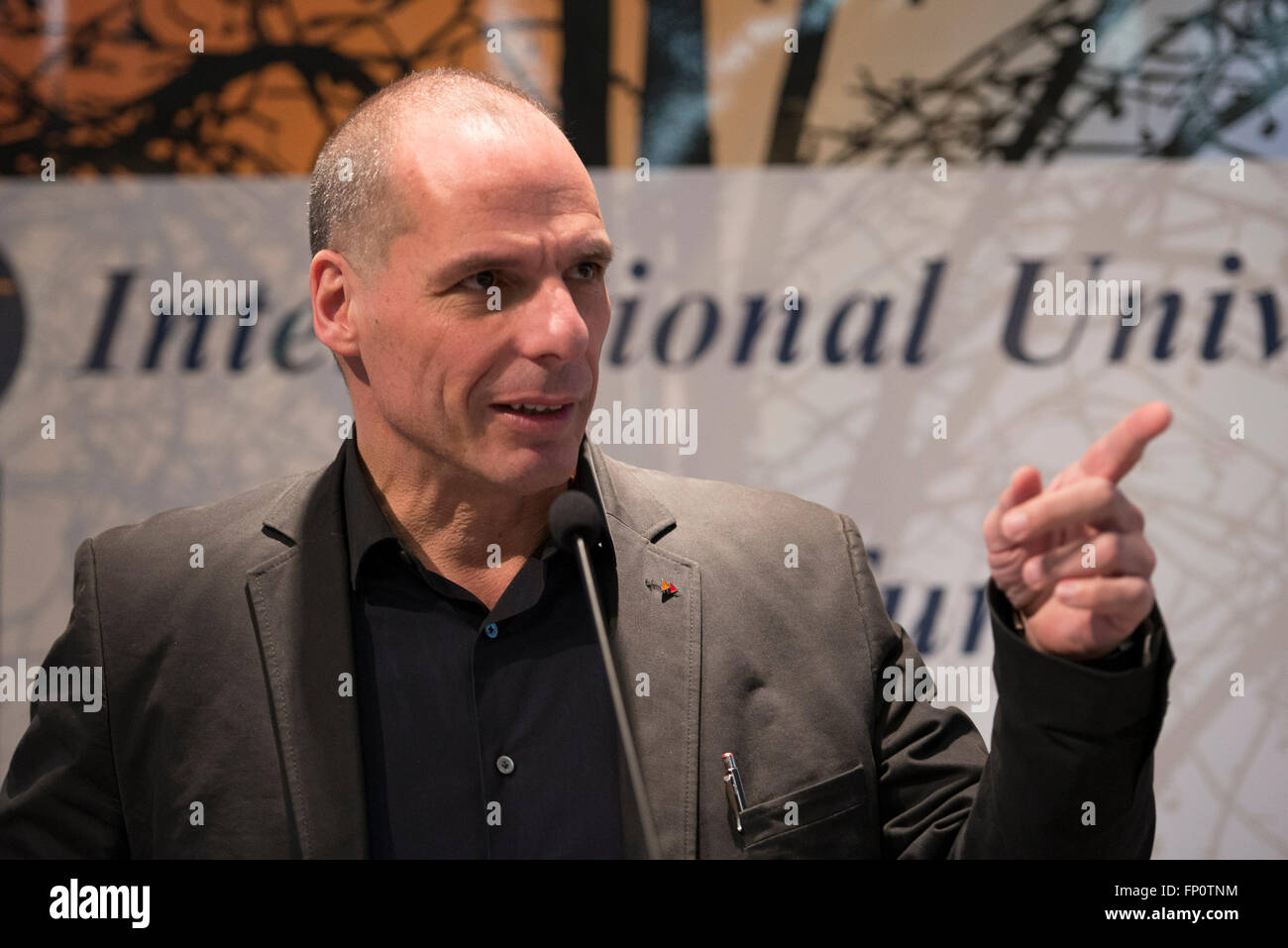 Yanis Varoufakis for 'Democracy in Europe, The Political Economics of an Epic Struggle'  lectio magistralis at Campus Einaudi on Stock Photo
