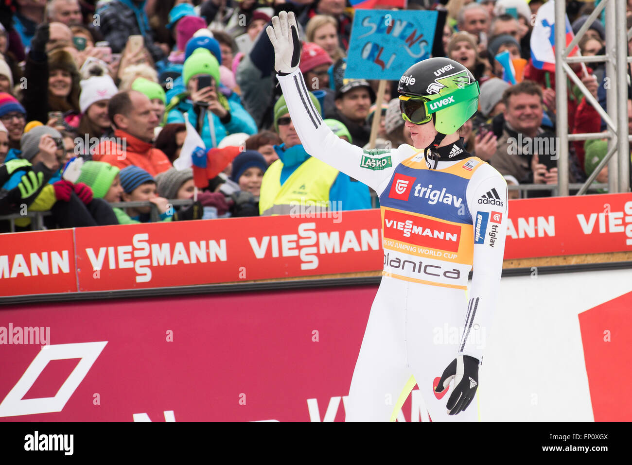 Planica, Slovenia. 17th Mar, 2016. Peter Prevc of Slovenia competes during Planica FIS Ski Jumping World Cup final on the March 17, 2016 in Planica, Slovenia. © Rok Rakun/Pacific Press/Alamy Live News Stock Photo