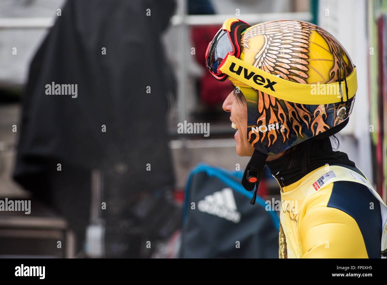 Planica, Slovenia. 17th Mar, 2016. Noriaki Kasai of Japan competes for 500 time on a World Cup competition during Planica FIS Ski Jumping World Cup final on the March 17, 2016 in Planica, Slovenia. © Rok Rakun/Pacific Press/Alamy Live News Stock Photo