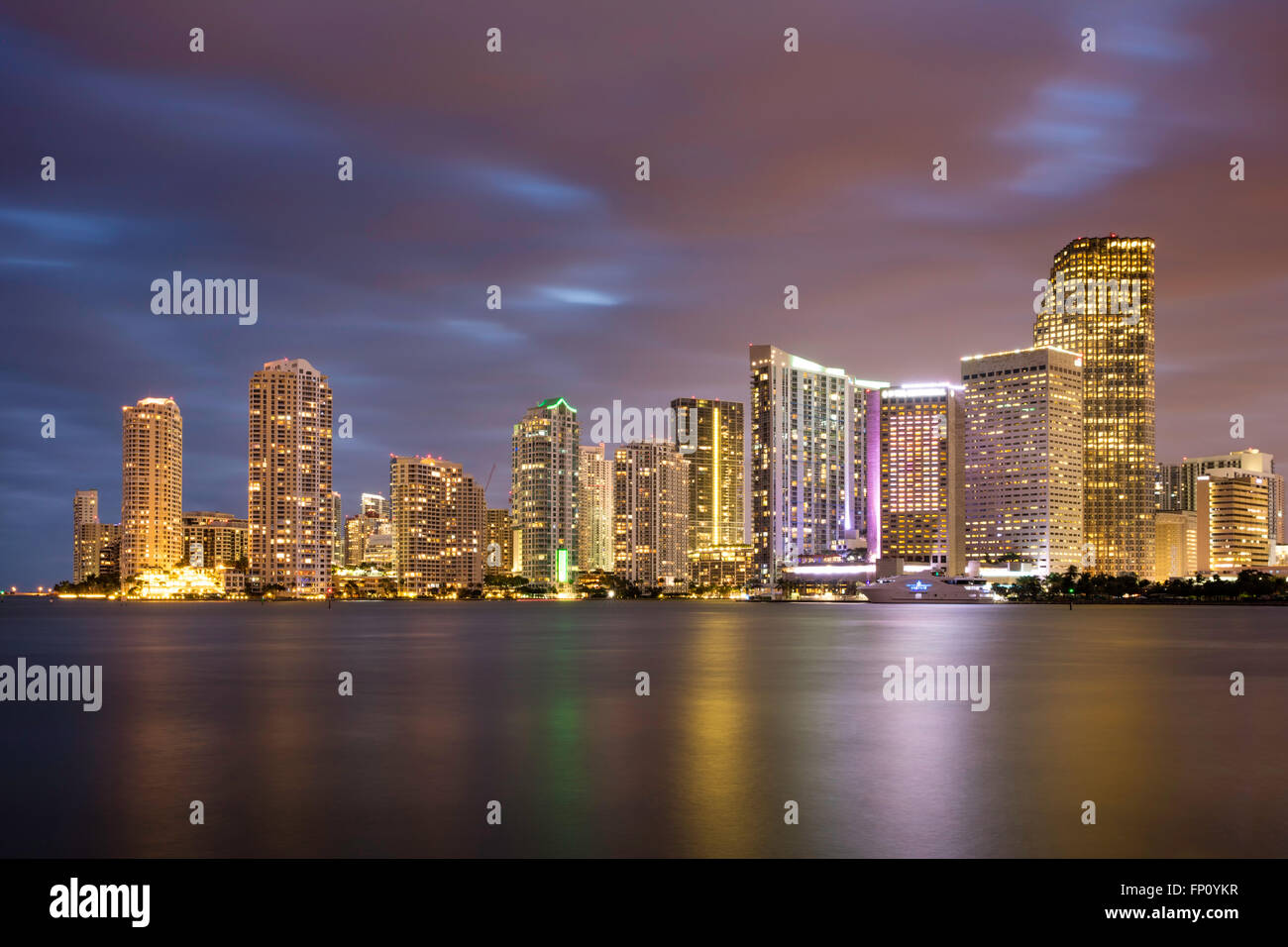 Evening twilight over Miami Skyline, Miami, Florida, USA Stock Photo