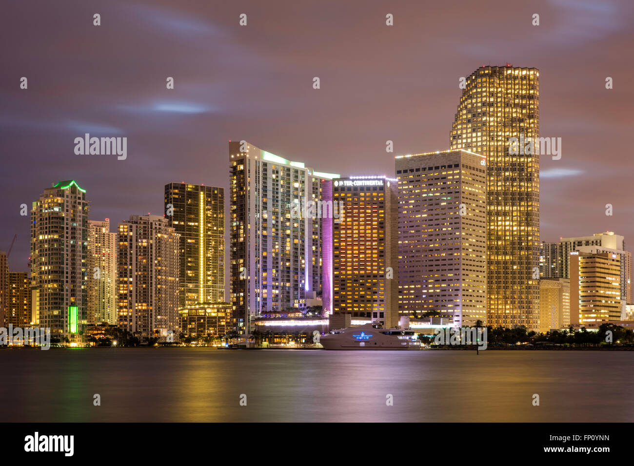 Evening twilight over Miami Skyline, Miami, Florida, USA Stock Photo