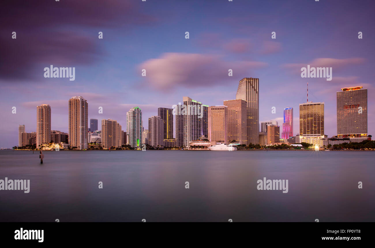 Morning twilight over Miami Skyline, Miami, Florida, USA Stock Photo