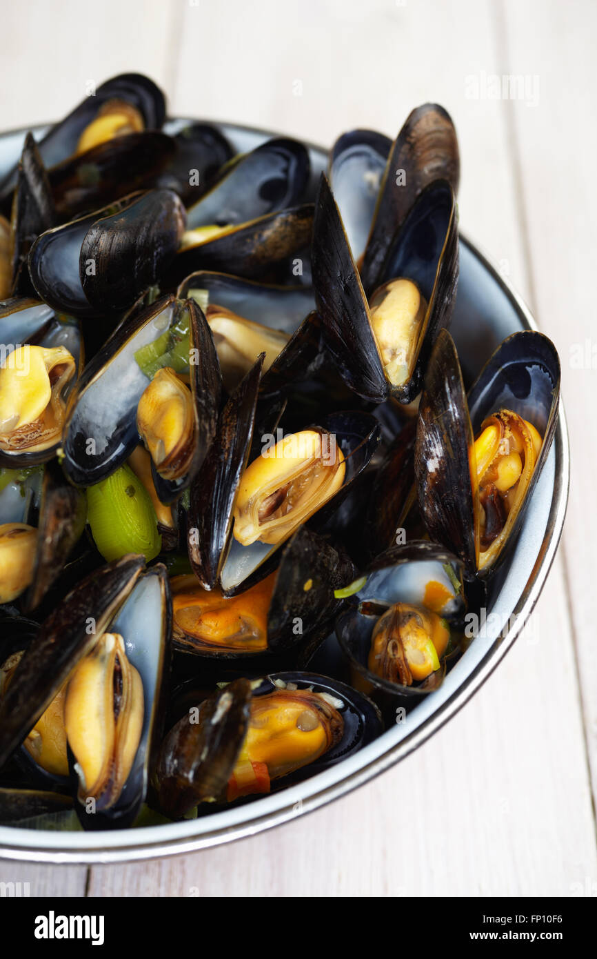 Homemade cooked mussels Stock Photo