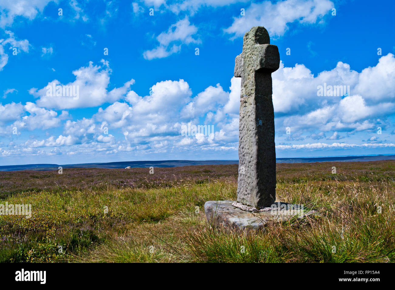 Old Ralph Cross, a medieval cross high on Westerdale Moor, by Blakey Ridge, North York Moors, Yorkshire UK Stock Photo
