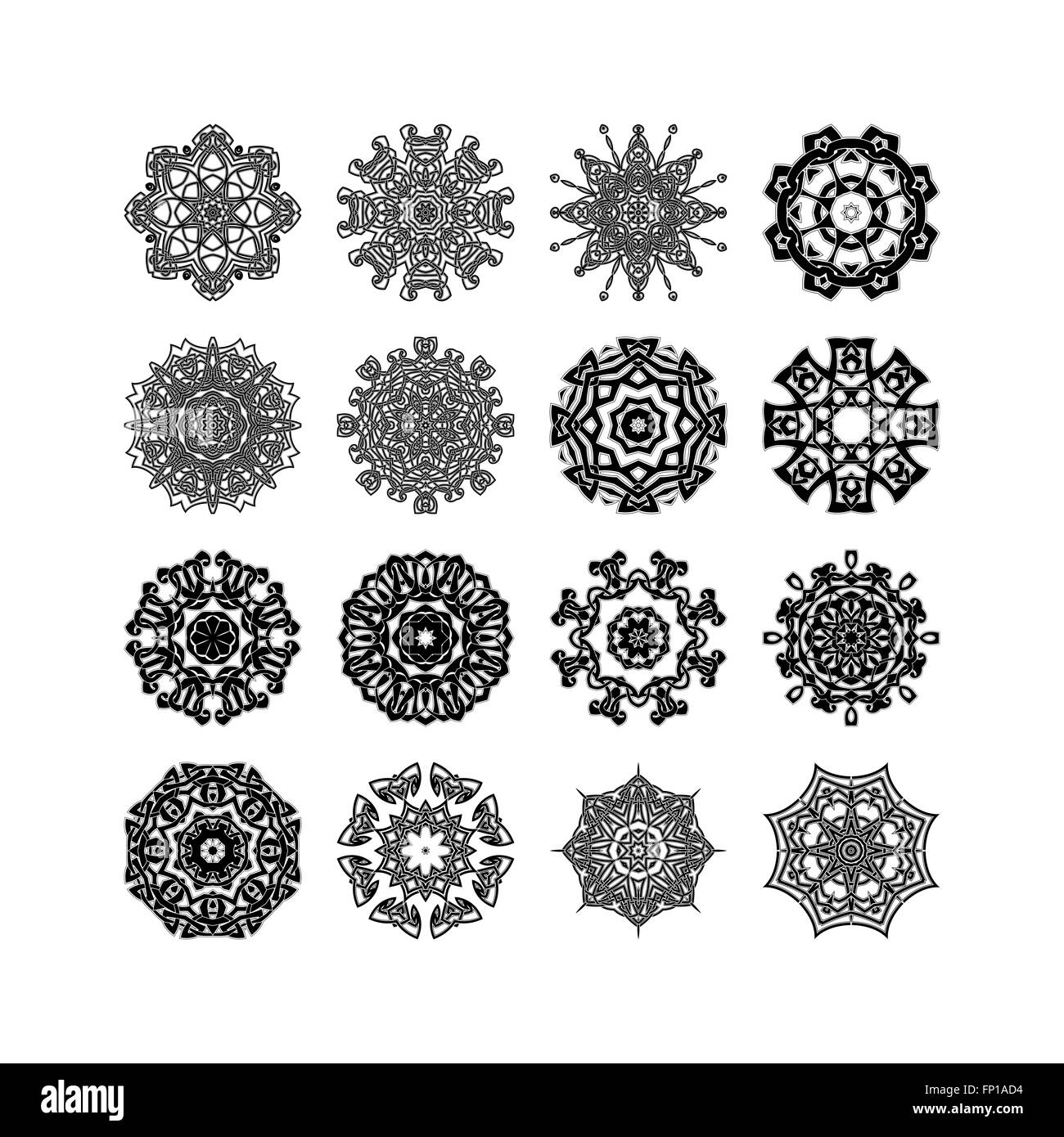Set of ornate mandala symbols. Gothic lace tattoo. Celtic weave with ...