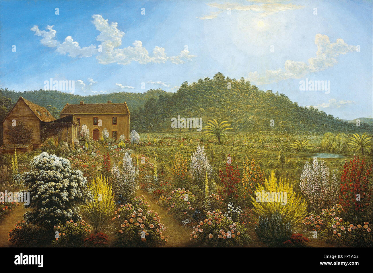 John Glover - A view of the artist's house and garden, in Mills Plains Stock Photo