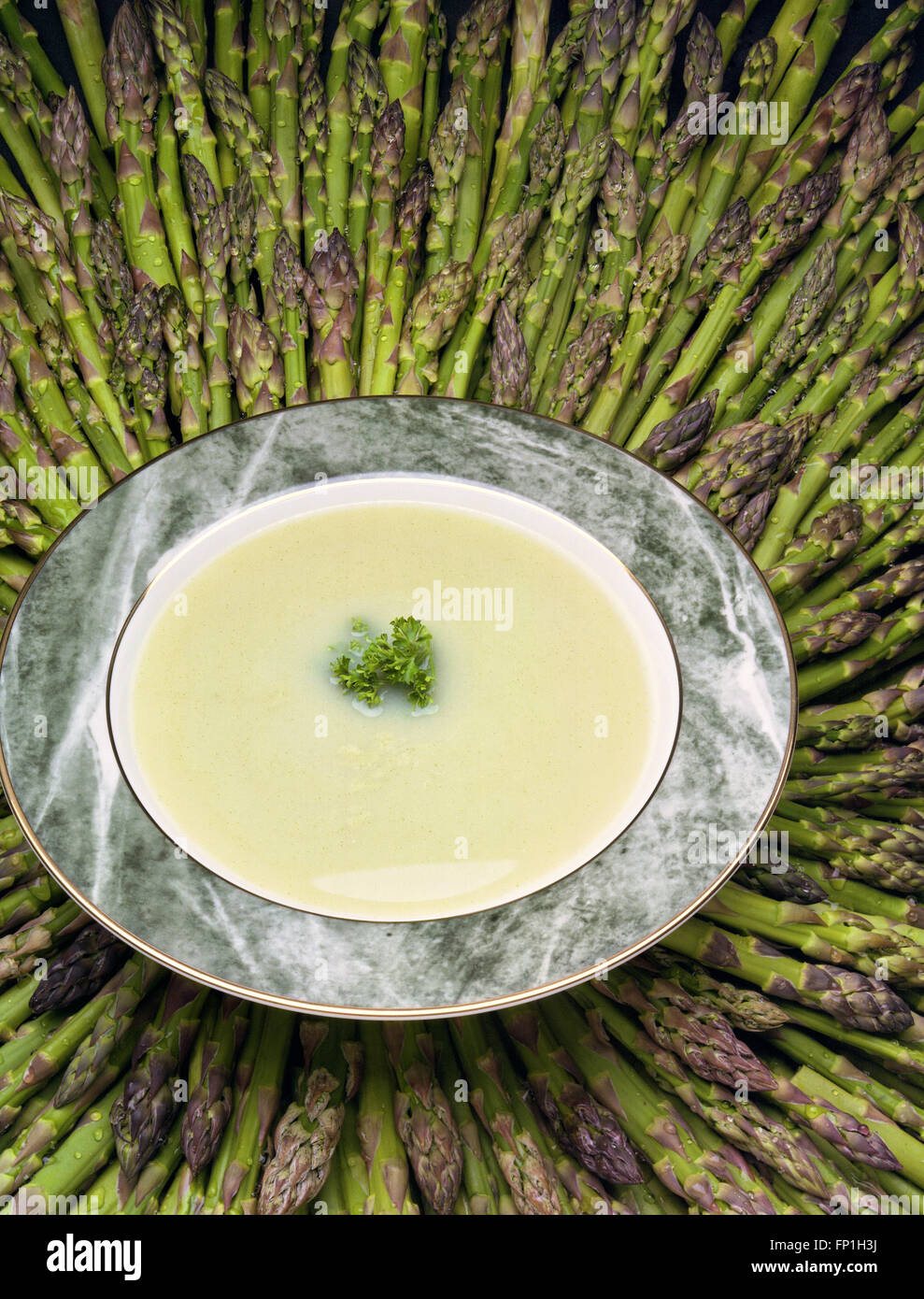 a bowl of asparagus soup Stock Photo