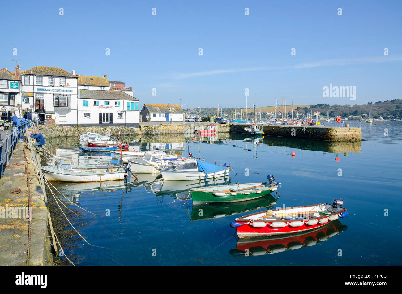 Small fishing boats at Custom House quay in Falmouth, Cornwall, England, UK Stock Photo