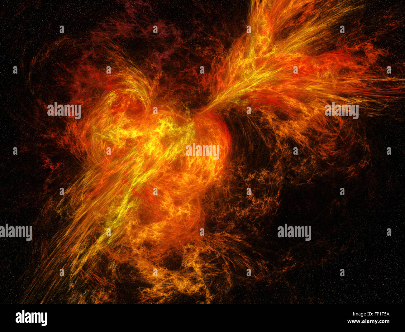 Abstract flames explosion illustration in deepspace. Stock Photo